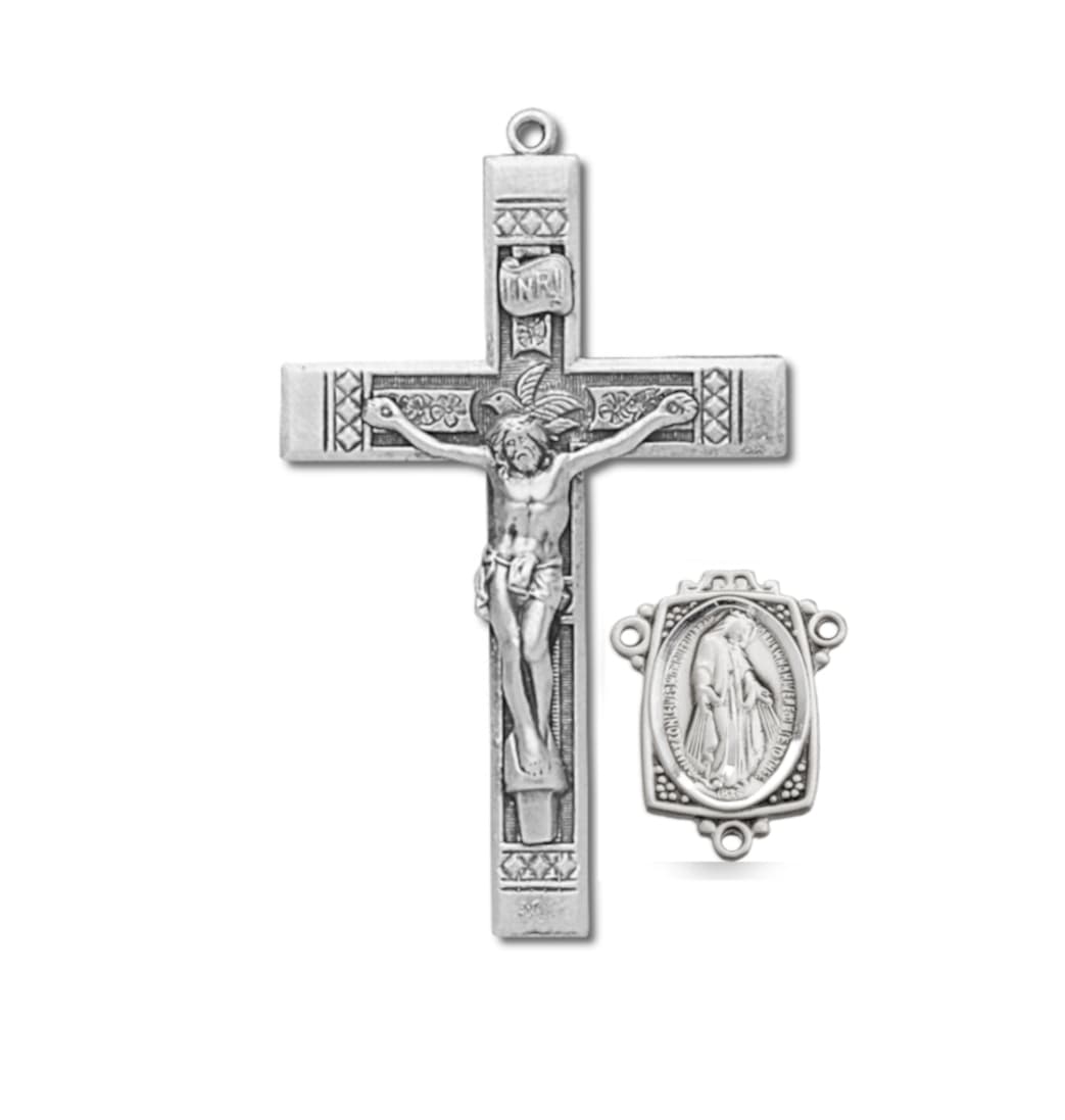 HMH Religious Sterling Detailed Crucifix and Miraculous Center Rosary Making Set,