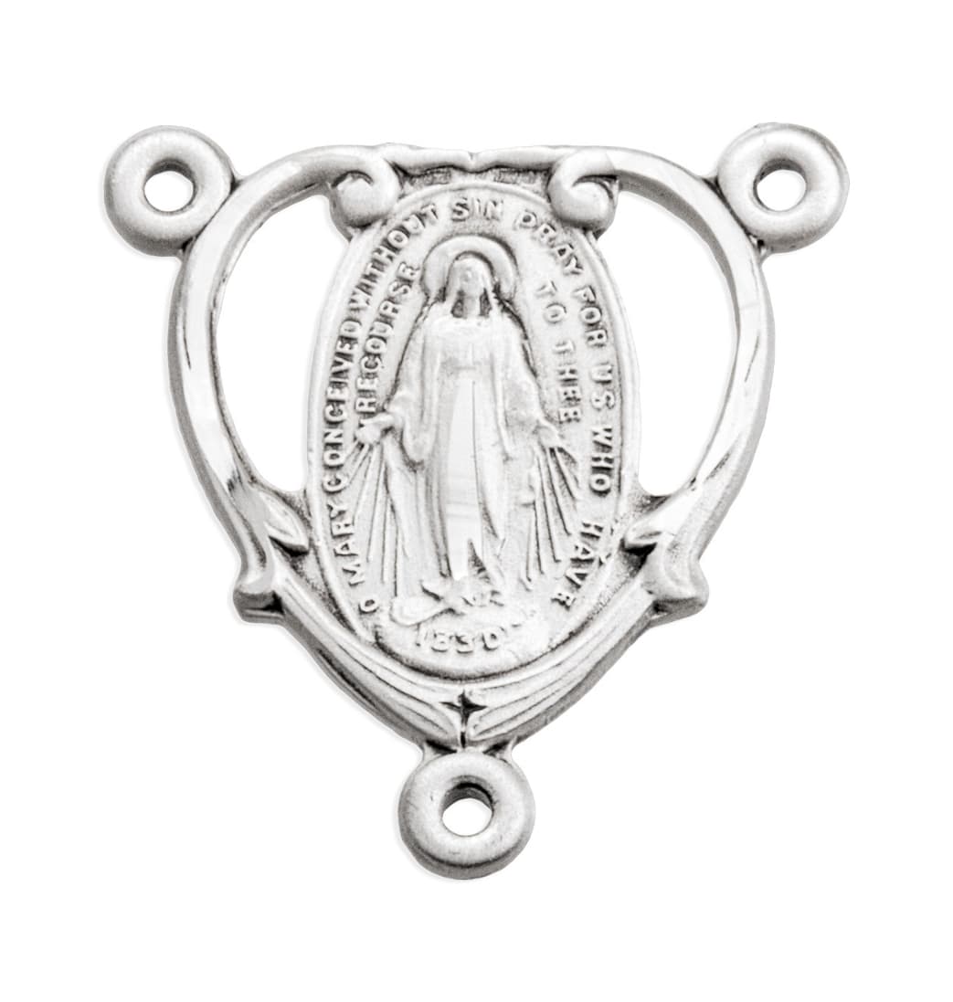 Heart Miraculous Medal Sterling Silver Rosary Center Part