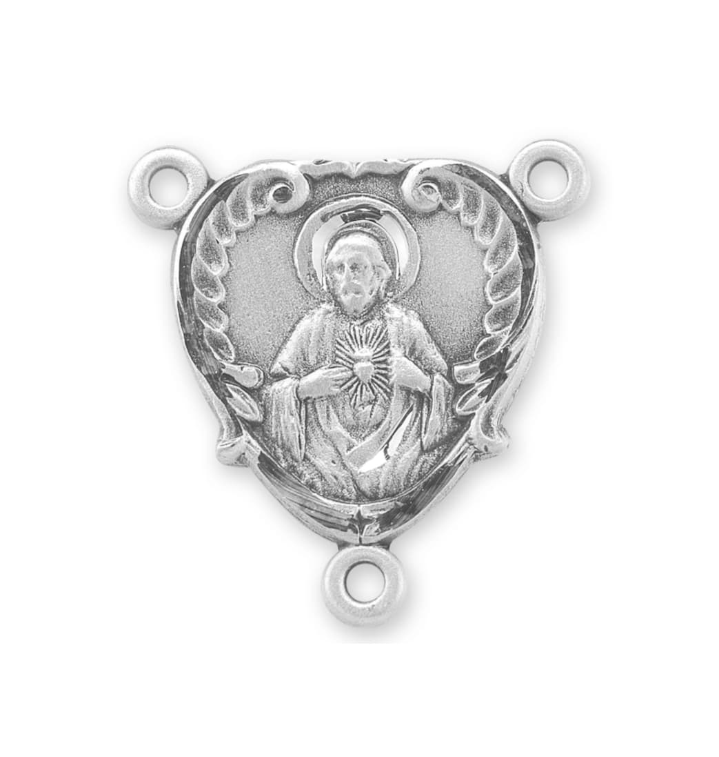 HMH Religious Heart Sacred Heart Scapular Sterling Silver Rosary Centerpiece,,