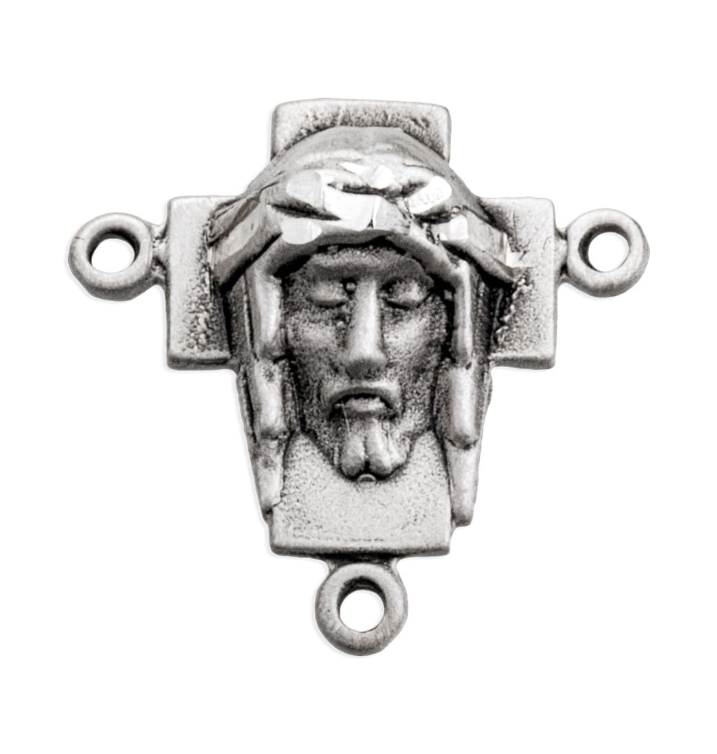 Head of Christ with Cross Sterling Silver Rosary Center Part,