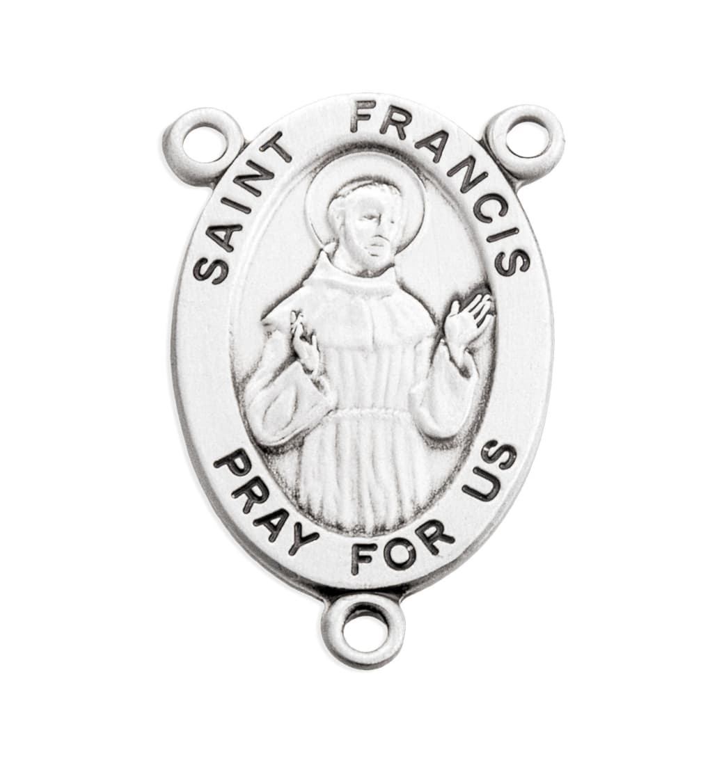 Oval St Francis of Assisi Sterling Silver Rosary Center Part