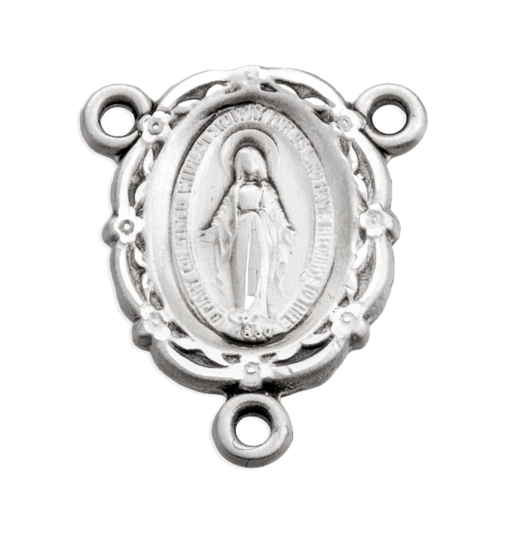 Scallop Edge Miraculous Medal Sterling Silver Rosary Center Part