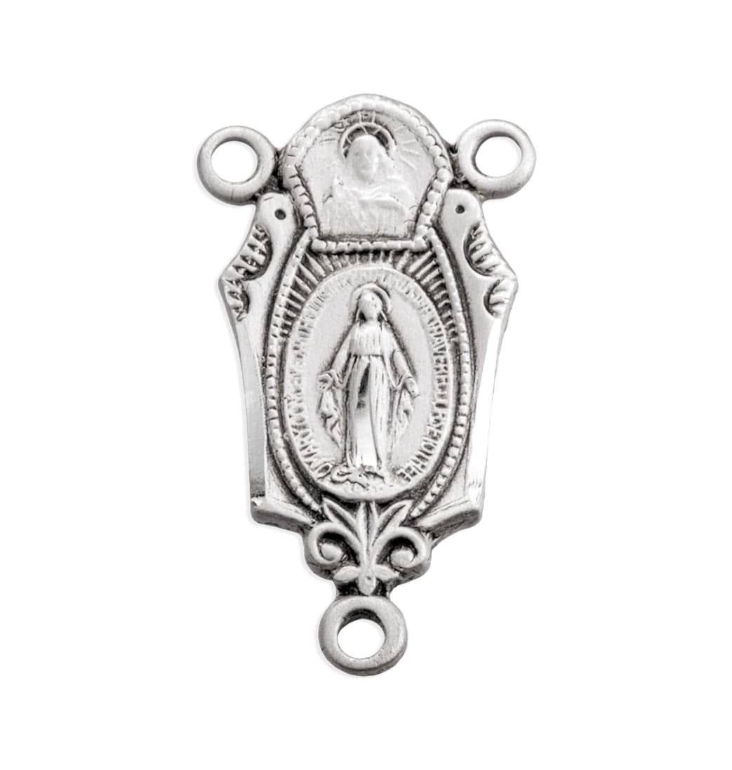 HMH Religious Sacred Heart of Jesus and Miraculous Medal Sterling Silver Rosary Center Part,