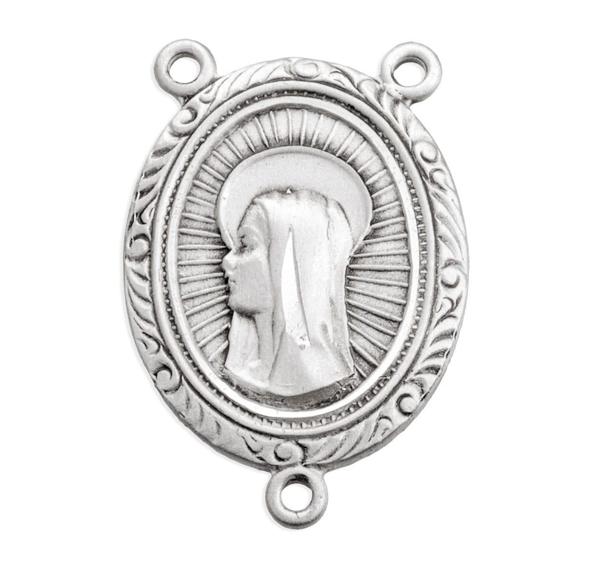 Oval Our Lady of Sorrows Figure Sterling Silver Rosary Center Part