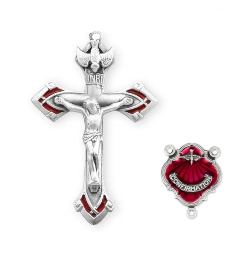 Rosary Parts, Red Confirmation Crucifix and Centerpiece Rosary Making Set