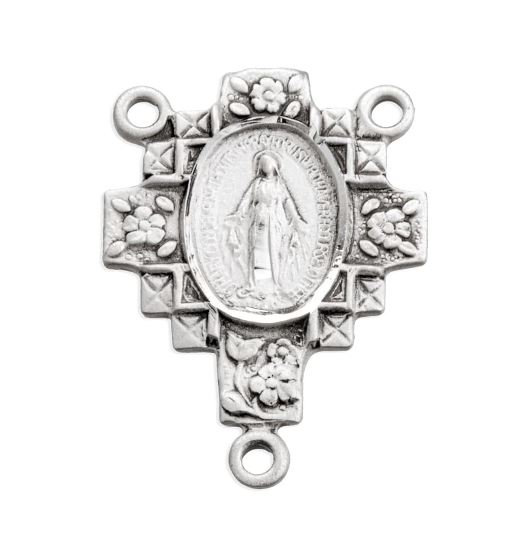 Floral Cross Miraculous Medal Centerpiece Rosary Part