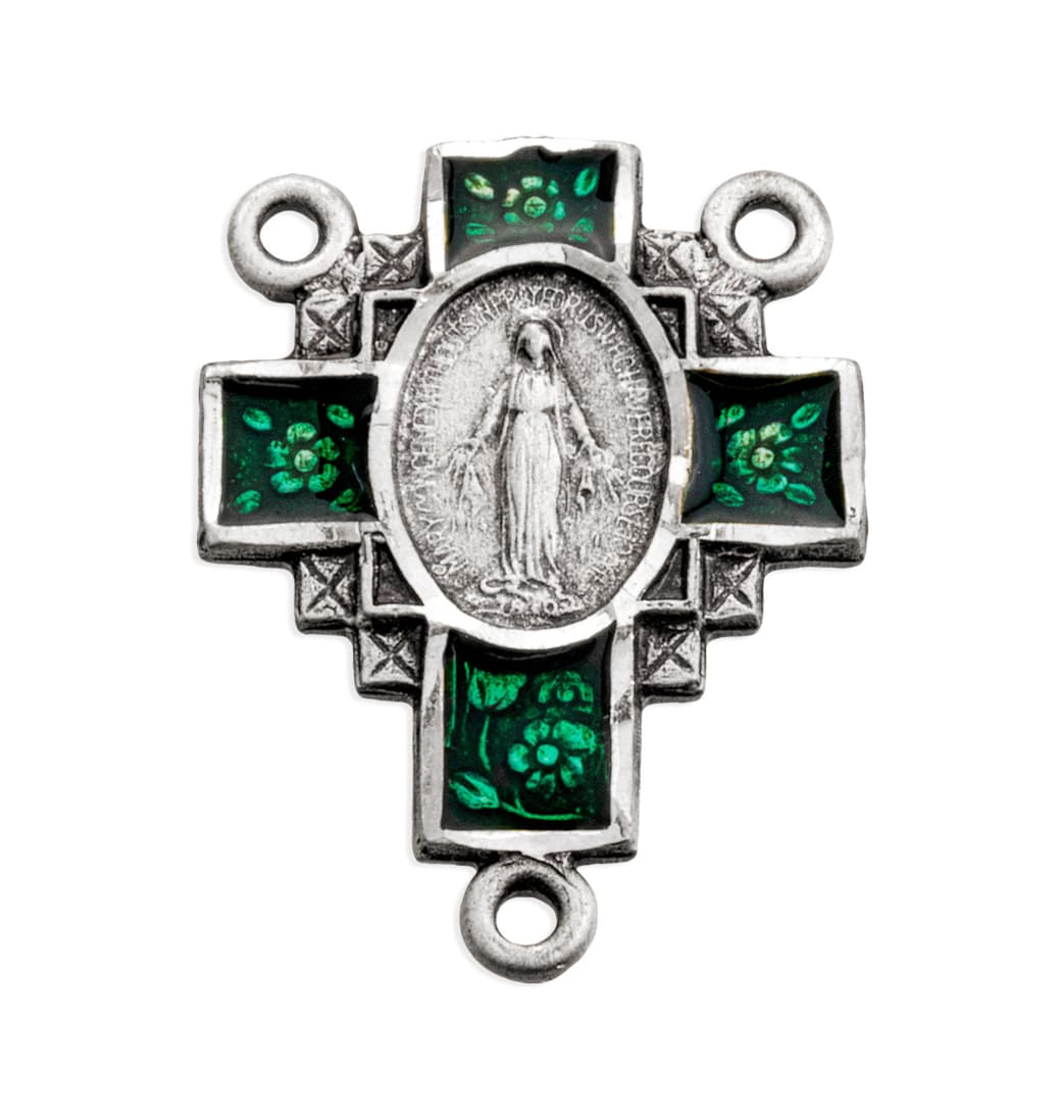 Green Cross Miraculous Medal Centerpiece Rosary Part