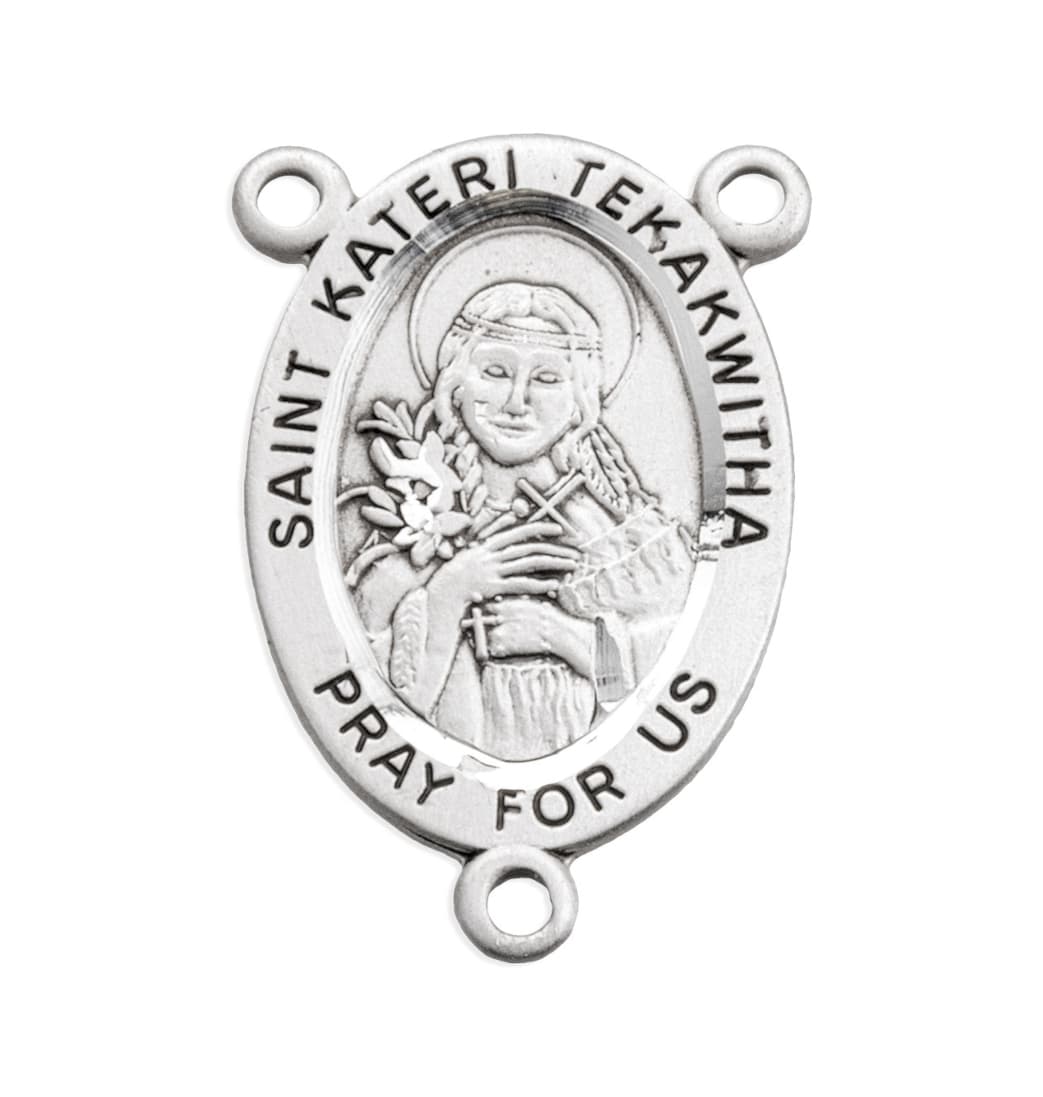 HMH Religious Oval St Kateri Tekakwitha Sterling Silver Rosary Center Part