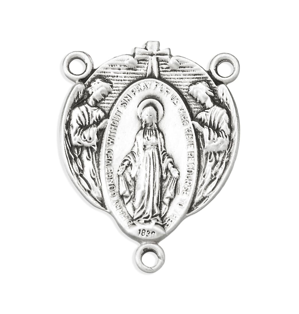 Miraculous Medal with Angels Sterling Silver Rosary Center Part