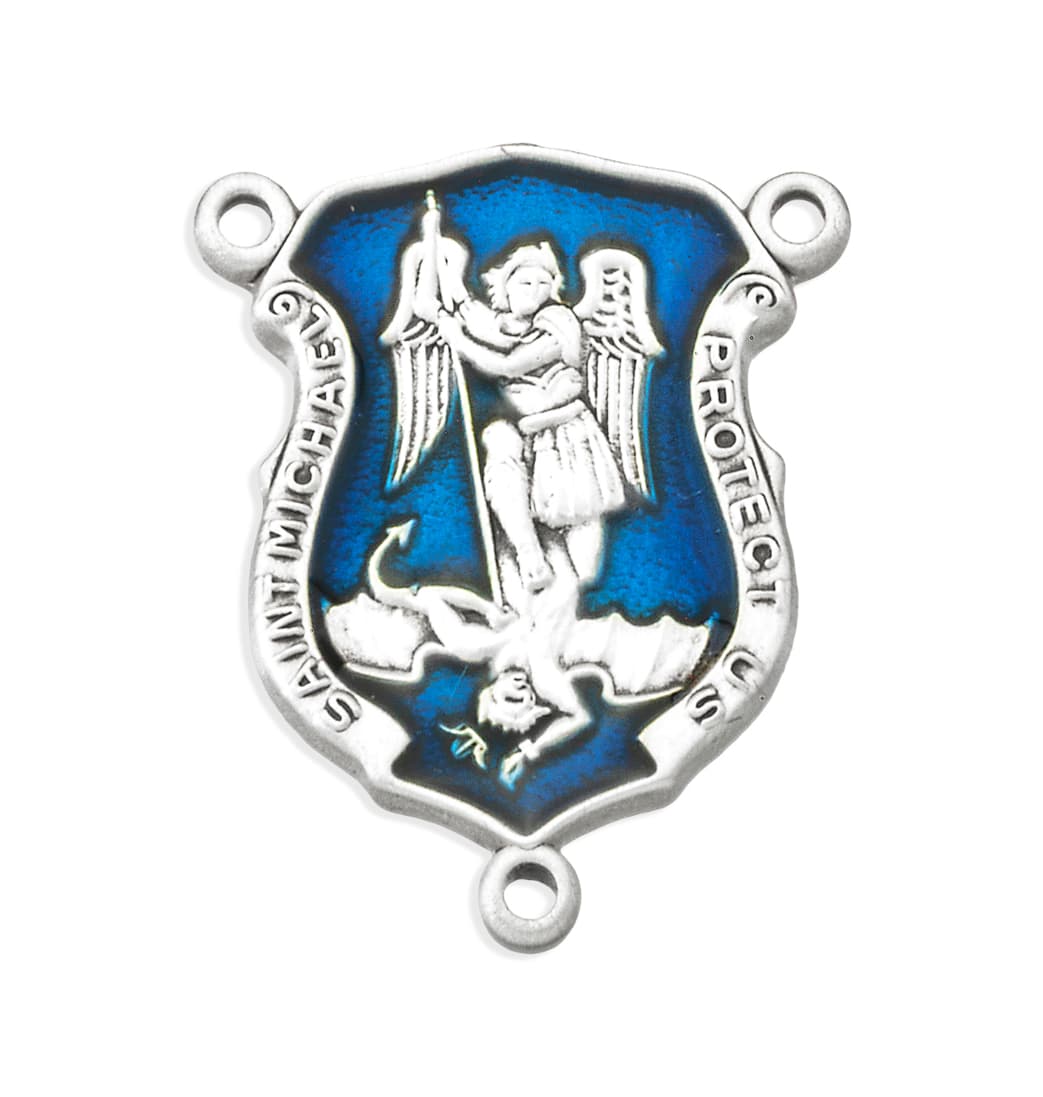 HMH Religious Blue Enameled St Michael Shield Sterling Rosary Center Part,