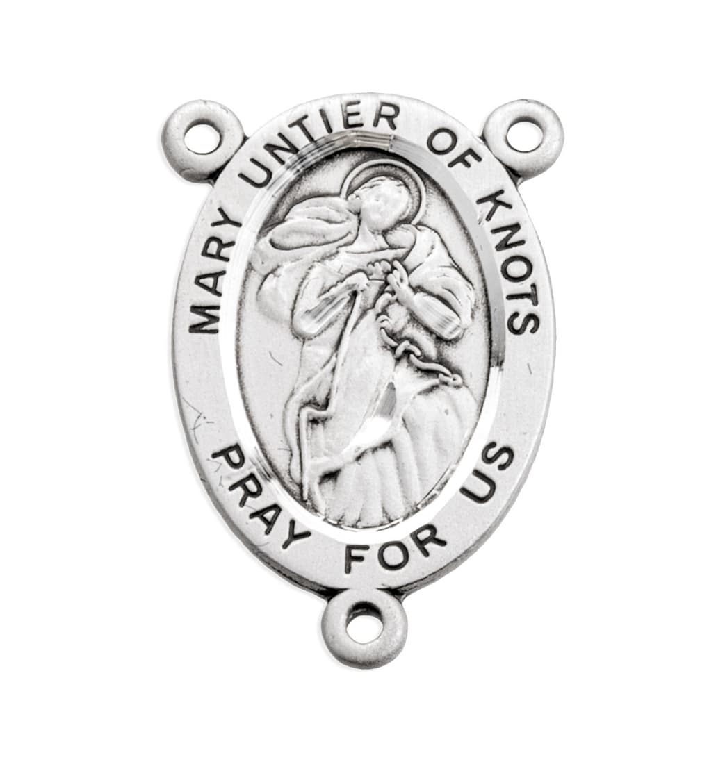 Oval Our Lady of Untier of Knots Sterling Silver Rosary Center Part