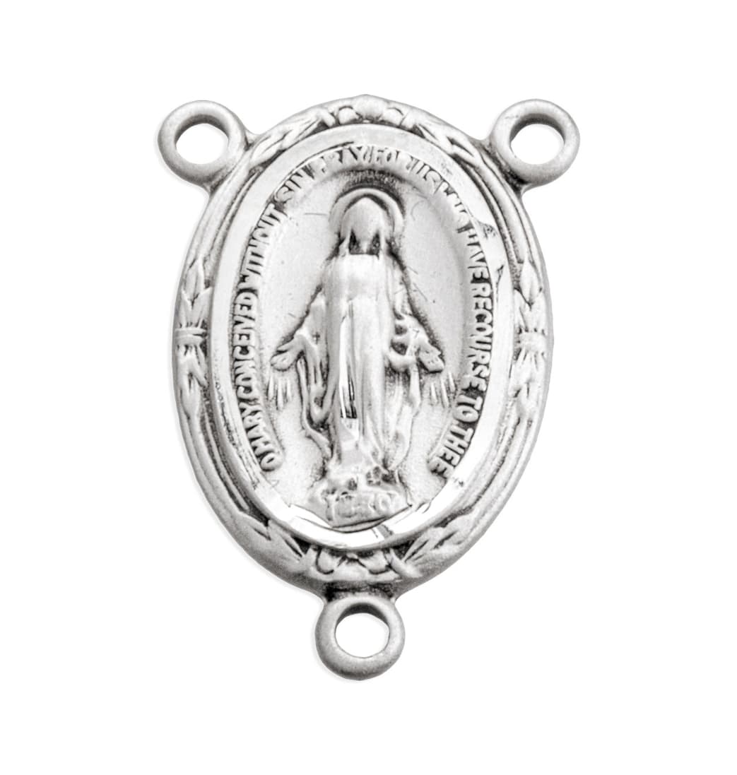 HMH Religious Small Fancy Miraculous Medal Sterling Silver Rosary Center Part