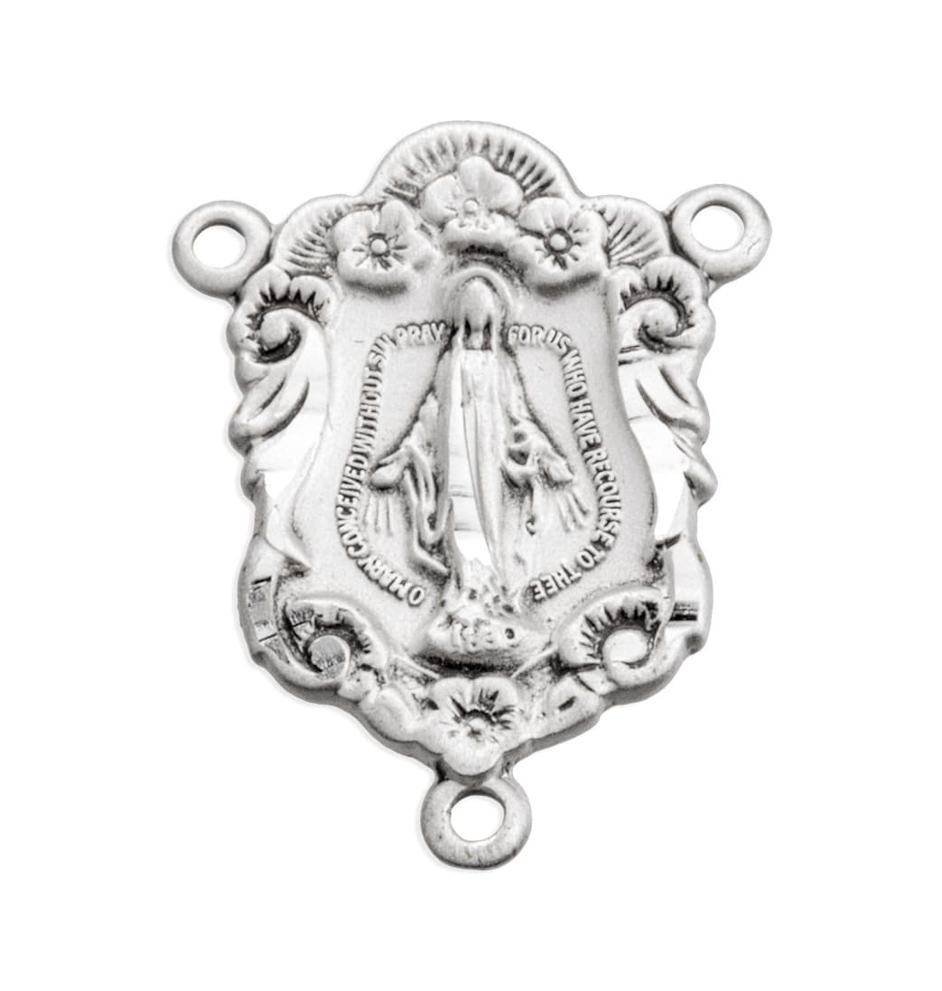 HMH Religious Miraculous Medal Floral Sterling Silver Rosary Center,