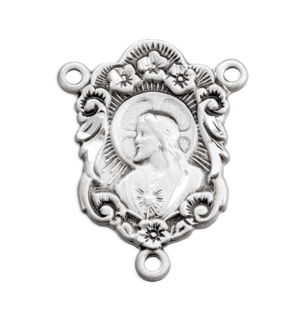 HMH Religious Scapular Sacred Heart Floral Sterling Silver Rosary Center,