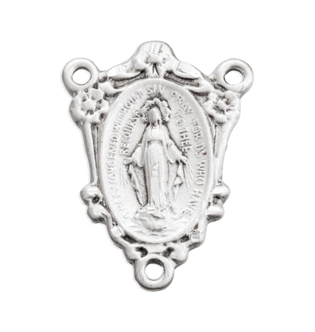 Floral Miraculous Medal Sterling Silver Rosary Center Part