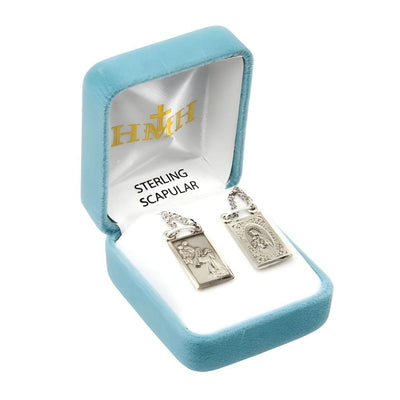 Scapular 2 piece set Sterling Silver Sacred Heart of Jesus and Our Lady of Mount Carmel with the Scapular Promise and St. Simon in Gift Box, HMH Religious