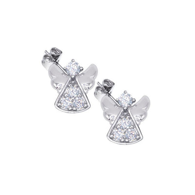 Sterling Silver Angel Earrings with Cubic Zirconia Stones in Deluxe Velour Gift Box, Singer Company