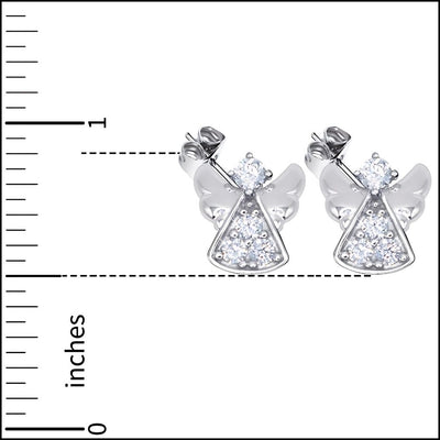 Sterling Silver Angel Earrings with Cubic Zirconia Stones with Measuring Chart, Singer Company