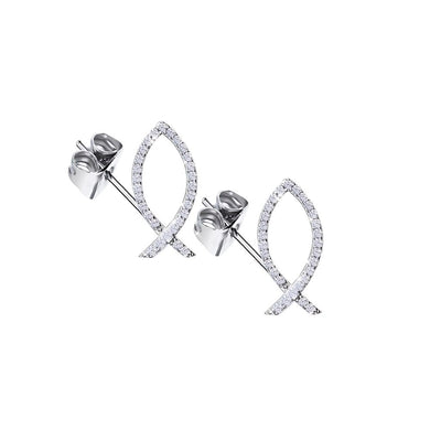 Sterling Silver Fish Earrings with Cubic Zirconia Stones in Deluxe Velour Gift Box, Singer Company