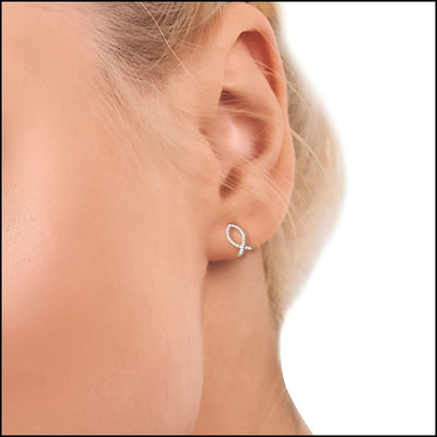 Close-Up of .925 Sterling Silver Fish Earrings with Polished Finish, Singer Company