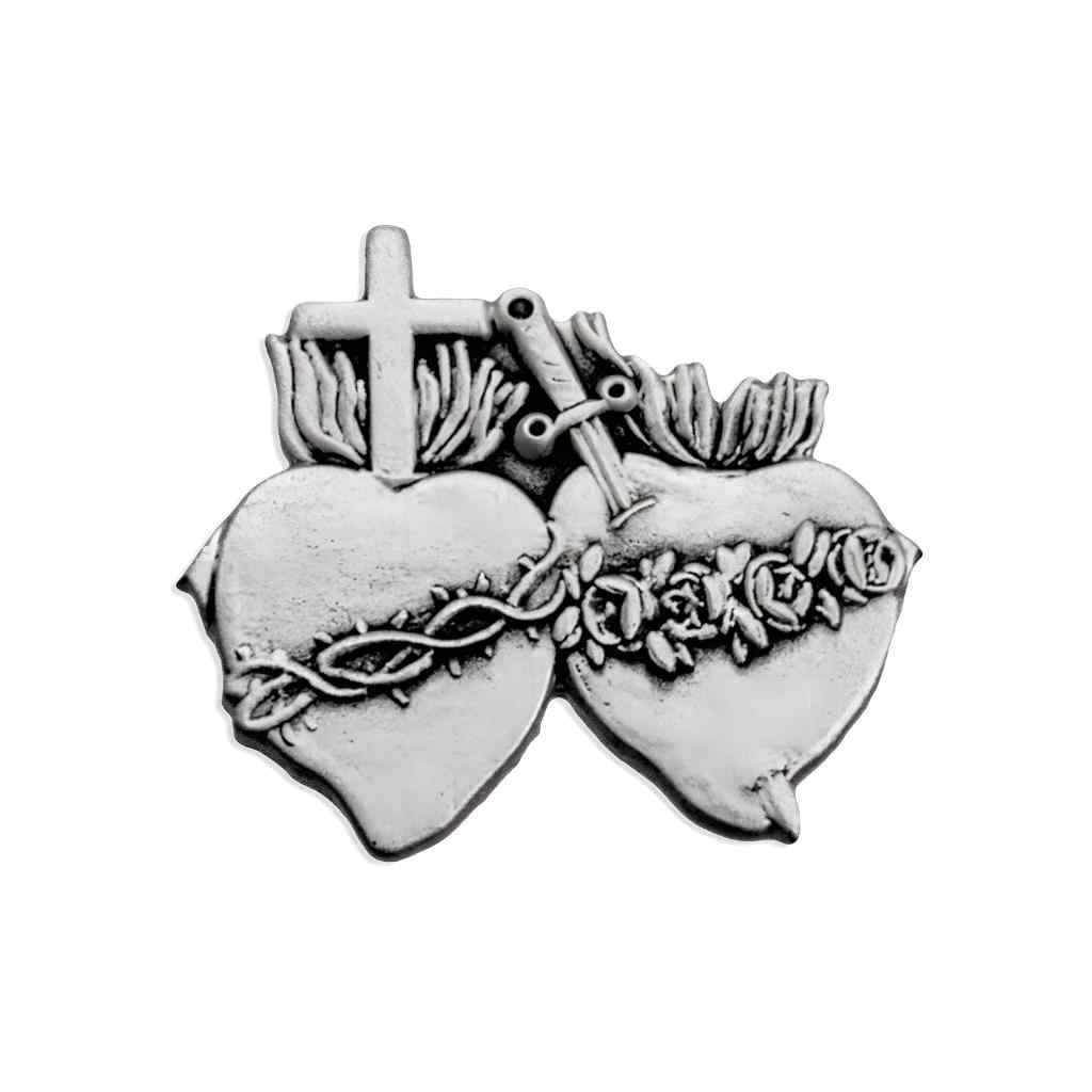 Sacred Hearts | Jesus and the Immaculate Heart of Mary Lapel Pin with deluxe screw for easy and secure attachment ( view 1)