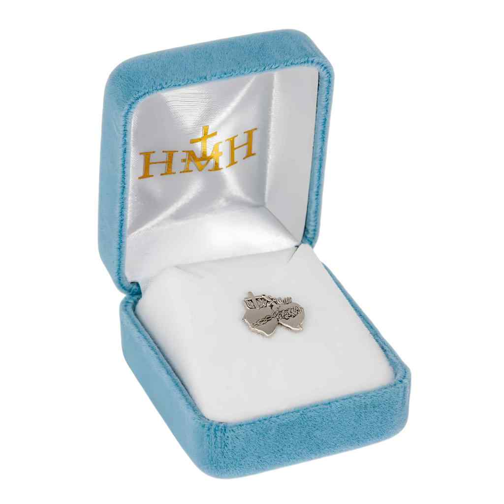Sacred Hearts | Jesus and the Immaculate Heart of Mary Lapel Pin with deluxe screw for easy and secure attachment in gift box ( view 2)