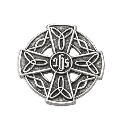 Irish Celtic Knots Cross Sterling Silver Lapel Pin w/Deluxe Screw, HMH Religious