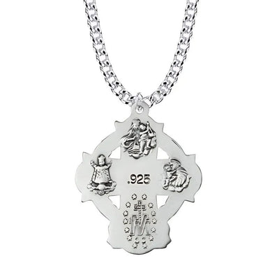Four Way sterling silver medal necklace with Sacred Heart and Miraculous symbols, Singer Company