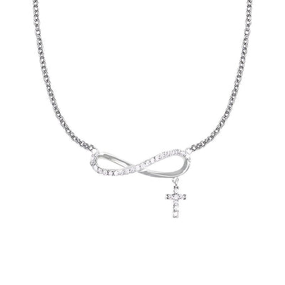 Sterling Silver Infinity Symbol Cross with Cubic Zirconia Necklace, Singer Company