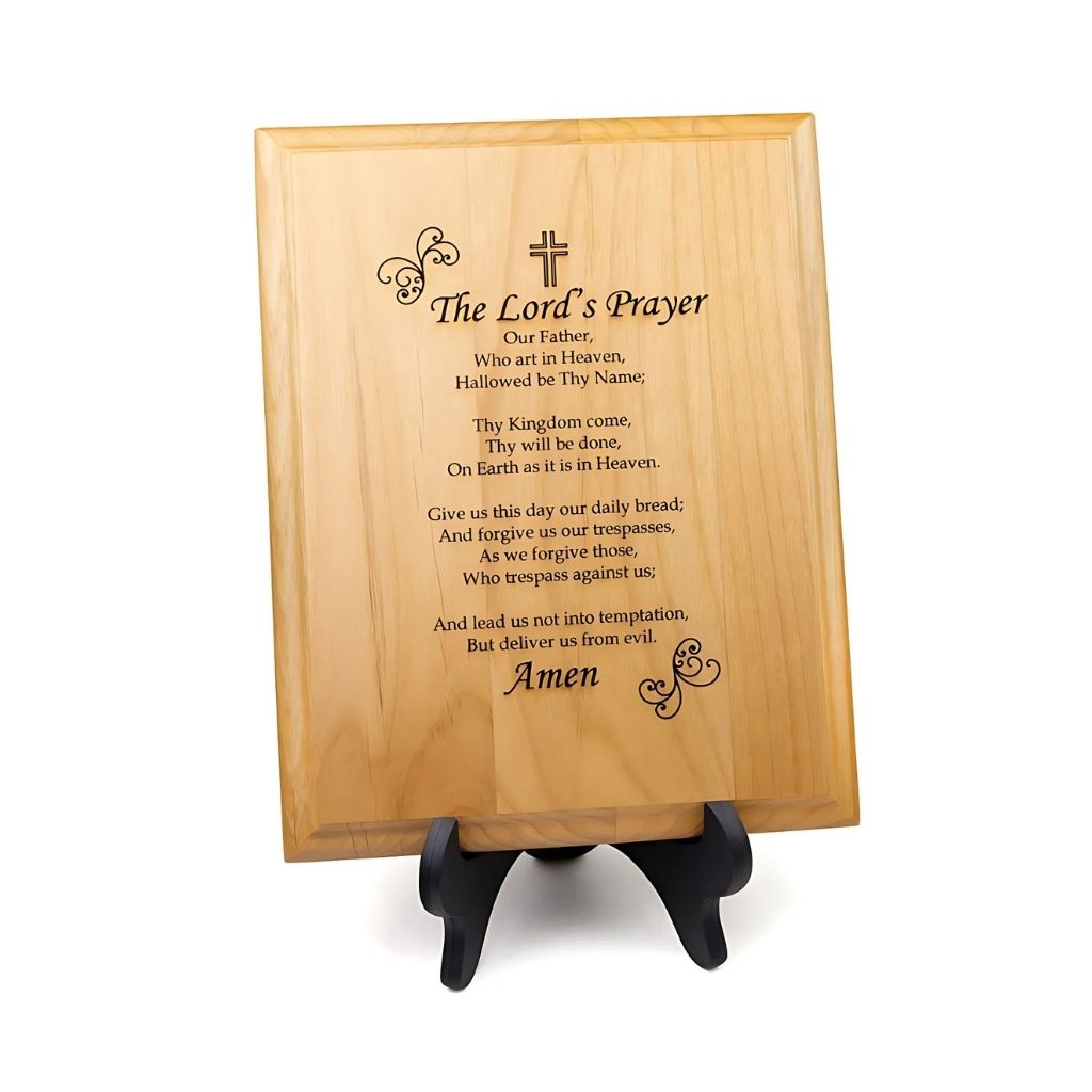 The Lord's Prayer Wood Plaque with Stand, Catholic Version,