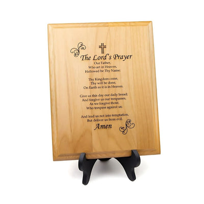 The Lord's Prayer Wood Plaque with Stand, Catholic Version, Singer Company