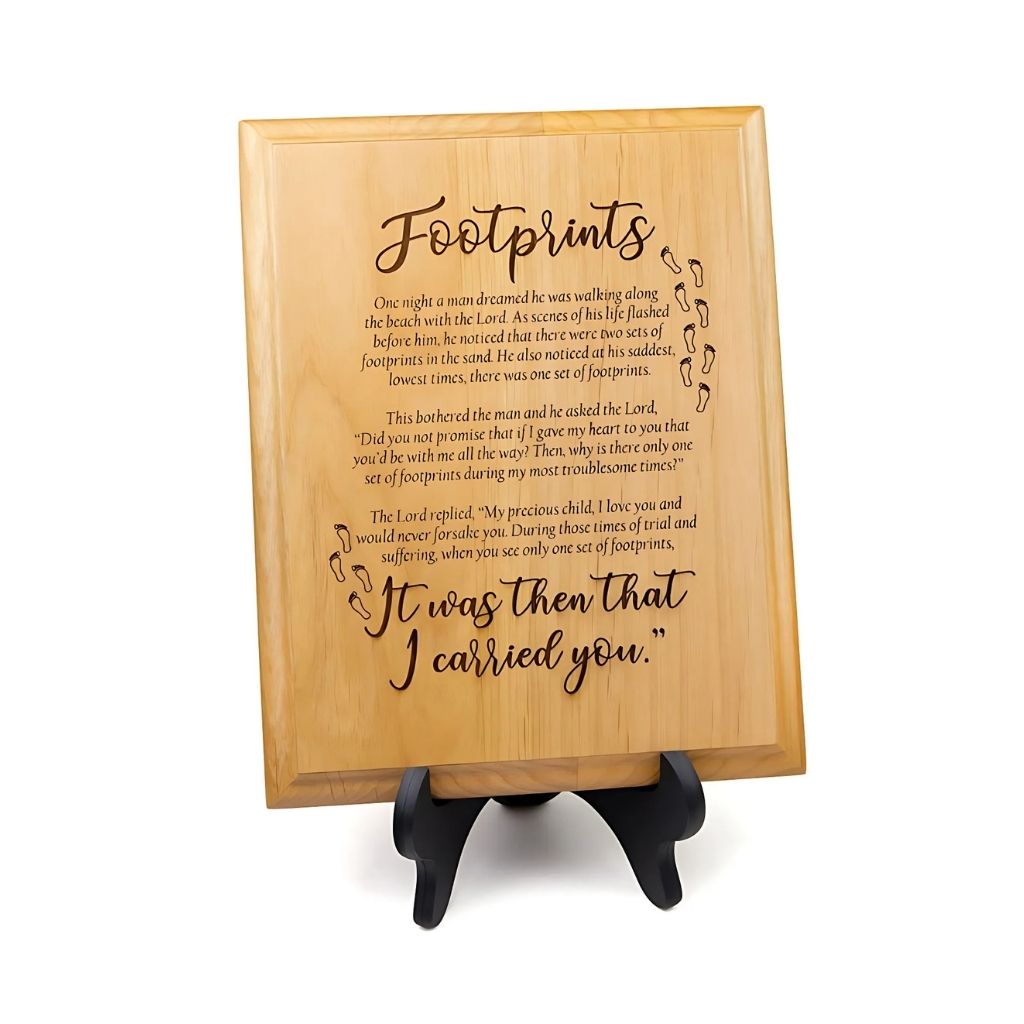 Footprints in the Sand Poem Wood Plaque with Stand by Singer Company