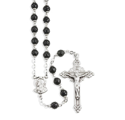 Sacred Heart of Jesus Scapular with Our Lady of Mount Carmel 5mm Black Coco Bead Rosary, 18-inches long, HMH Religious