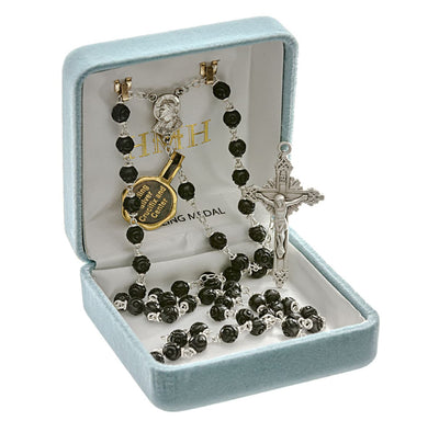 Sacred Heart of Jesus Scapular with Our Lady of Mount Carmel 5mm Black Coco Bead Rosary comes in gift box and 18-inches long, HMH Religious