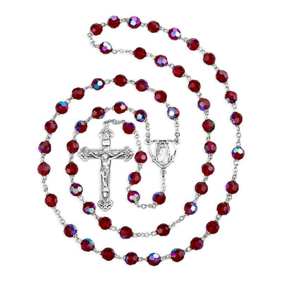 Miraculous Heart 7mm Ruby Czech Crystal Bead Full Rosary Sterling Silver Center & Crucifix (View 2)