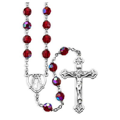 Miraculous Heart 7mm Ruby Czech Crystal Bead Rosary Sterling Silver Center & Crucifix (View 1)