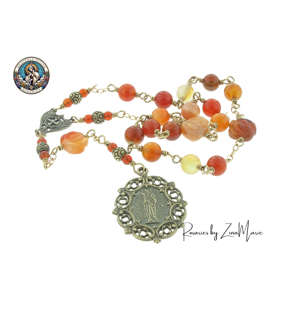 Heavenly Divine Rosaries Bronze St Anne Chaplet Carnelian - Red Agate Wire-Wrapped 18 Bead Chaplet by Zina Marie,