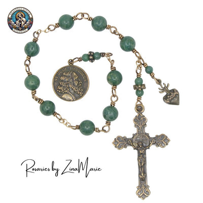 Handmade St. Jude Thaddeus with the Sacred Heart of Jesus 9 Bead Chaplet by Zina Marie, bronze / sterling silver, Heavenly Divine Rosaries
