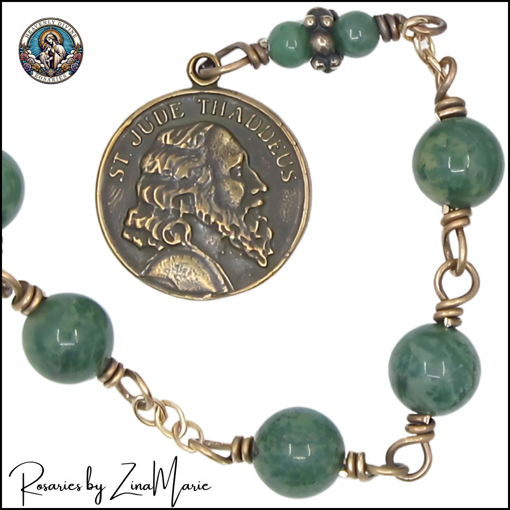 Handmade Front of St. Jude Thaddeus Medal, 9 Bead Chaplet by Zina Marie