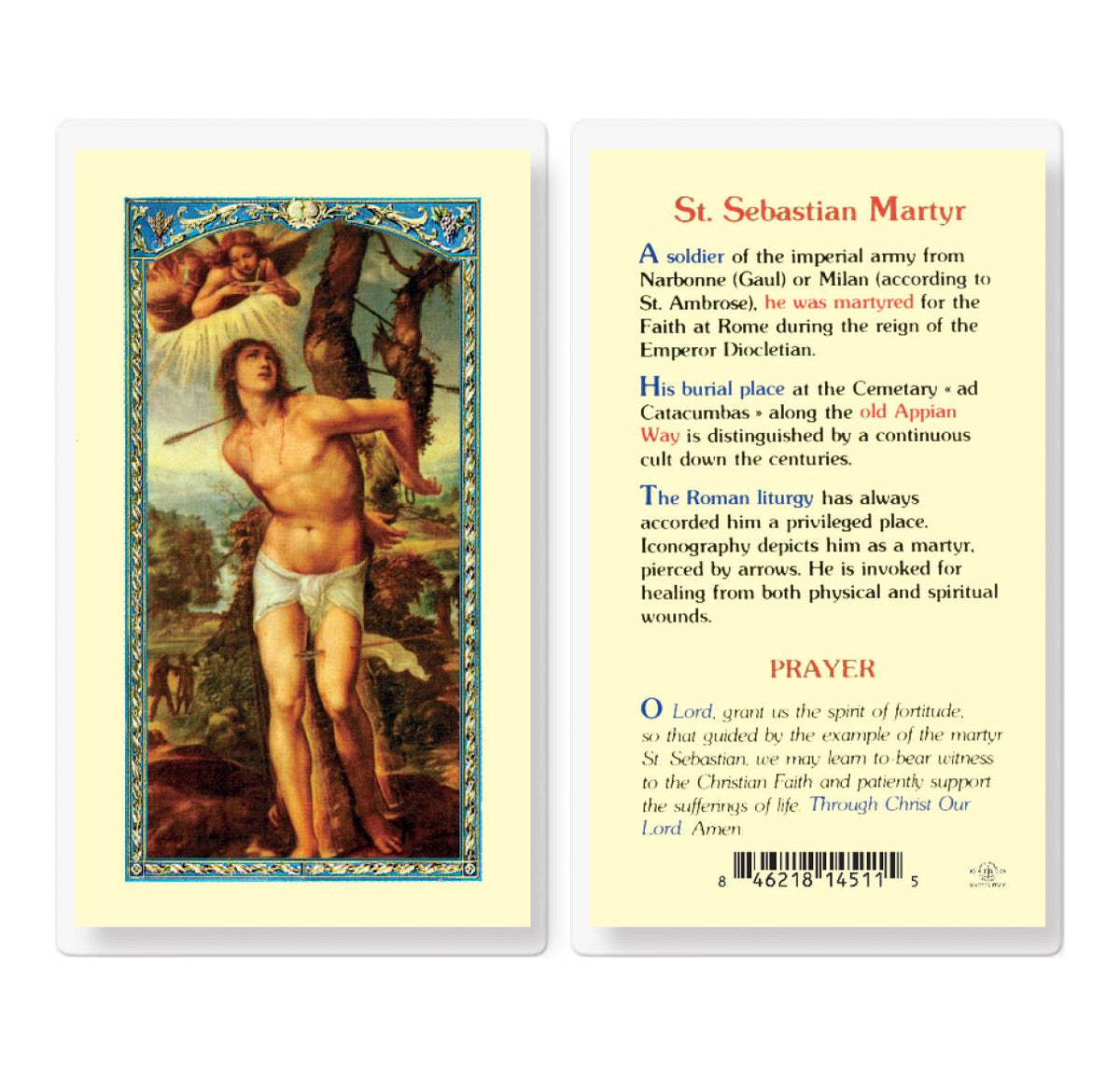 St Sebastian Prayer Laminated Holy Cards 25pcs