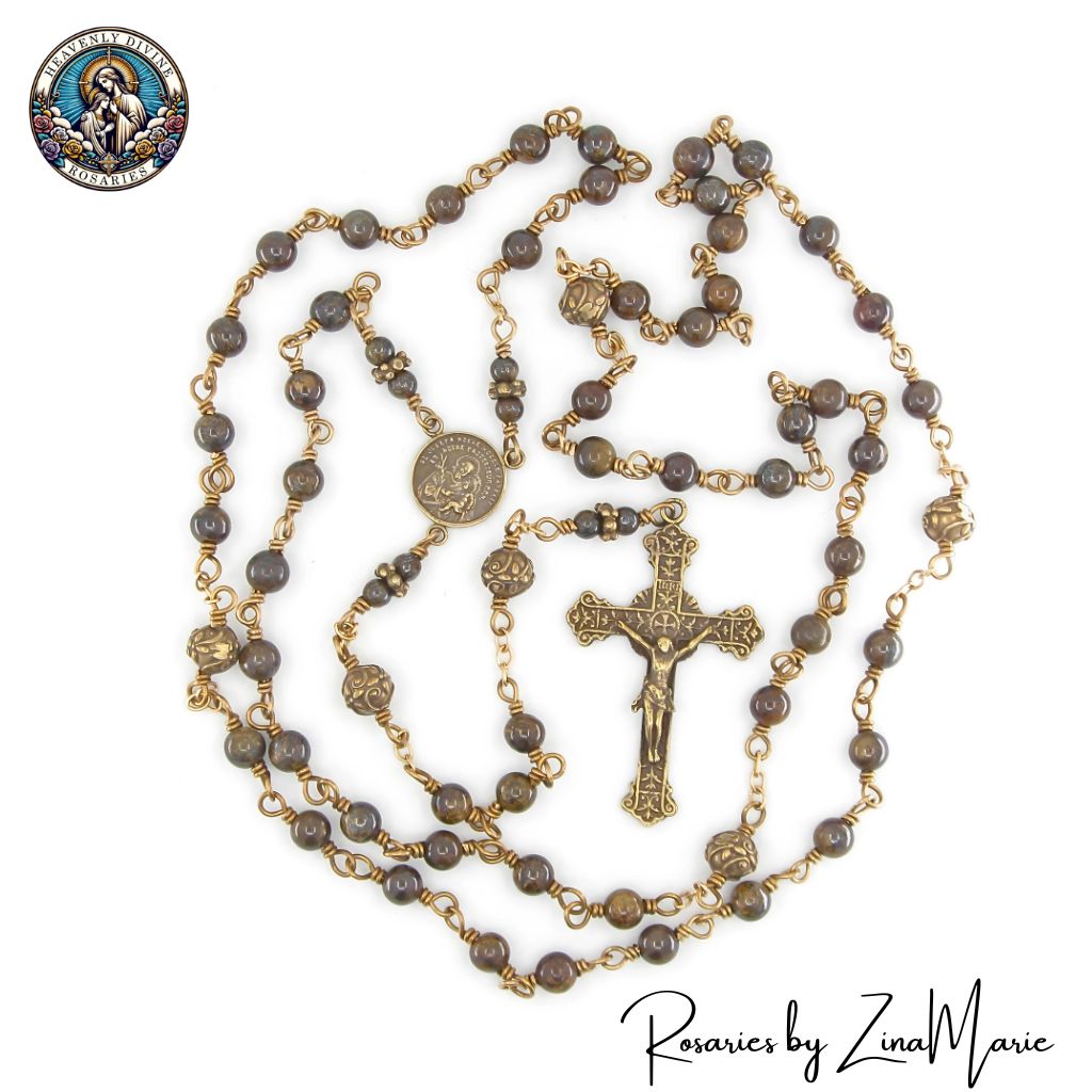 Handmade St. Joseph 6mm Bronzite Bead Wire-Wrapped Bronze Rosary by Zina Marie from Heavenly Divine Rosaries