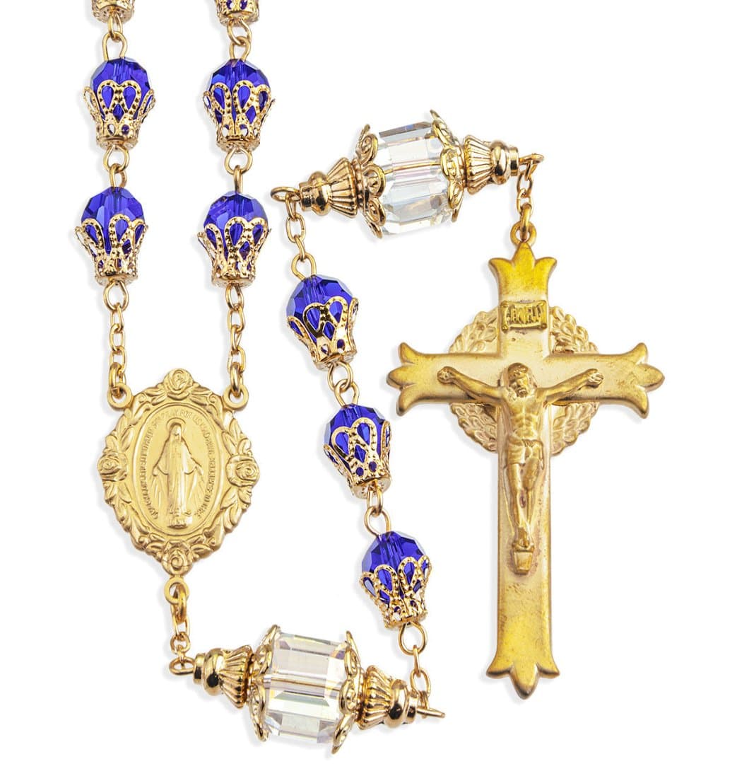 HMH Religious Brass Mary Blue Tear Drop Catholic Rosary,