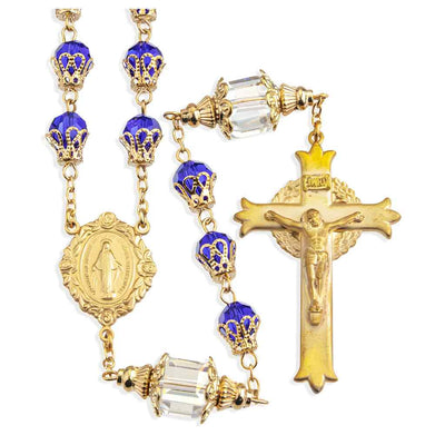 Brass Mary Blue Tear Drop Catholic Rosary, HMH Religious