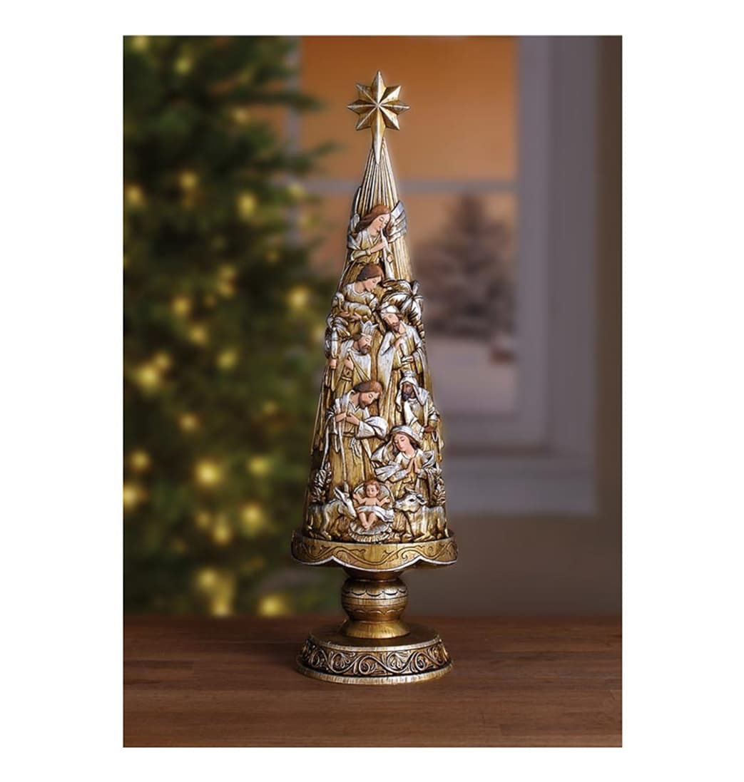 Avalon Gallery Metallic Nativity Christmas Tree Statue,