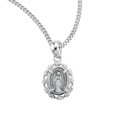 Circle Cubic Zirconia Miraculous Necklace, Measures 0.6" x 0.4", HMH Religious