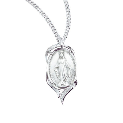 Oval Shaped Double Sided Miraculous with Zirconias Necklace, HMH Religious