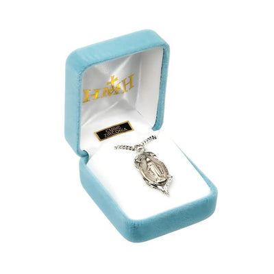 Oval Shaped Double Sided Miraculous with Zirconias Necklace in Gift Box, HMH Religious