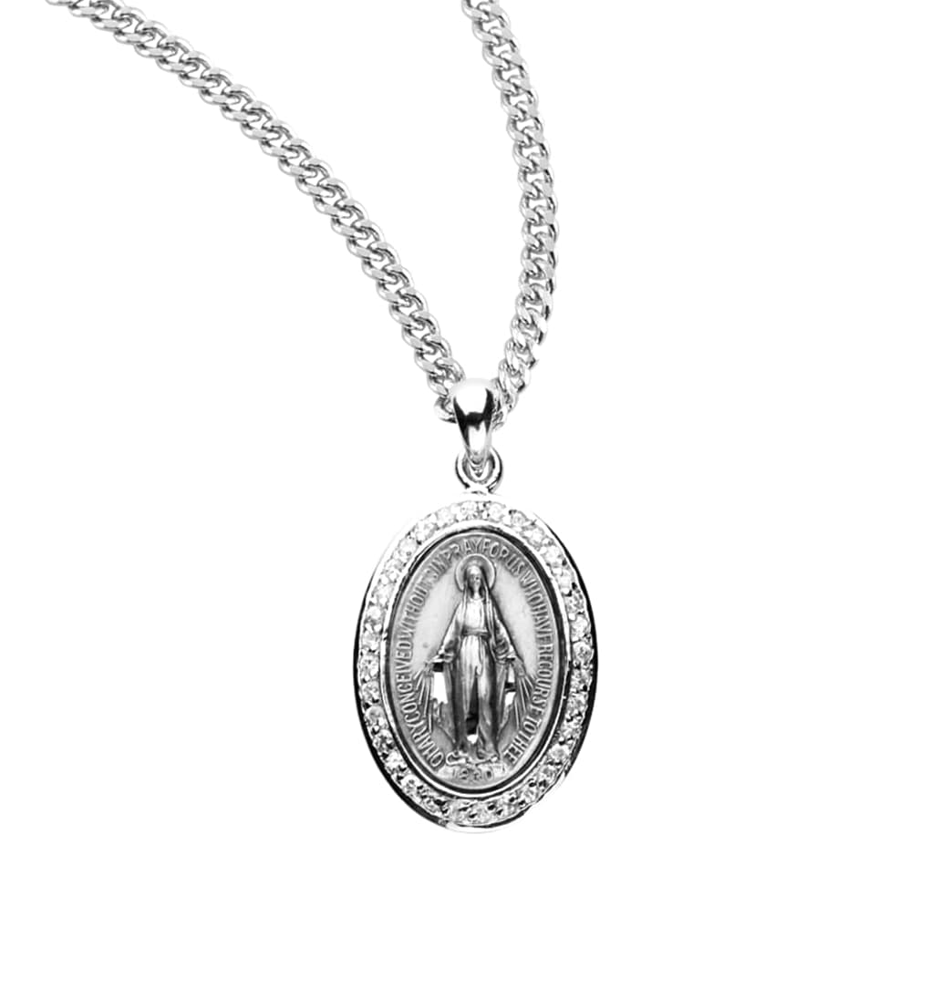 HMH Religious Small Oval Miraculous Sterling Clear Zirconia Necklace,