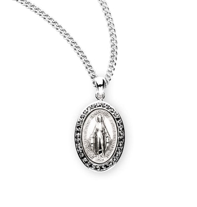 Oval Miraculous Sterling Jet Zirconia Necklace, HMH Religious