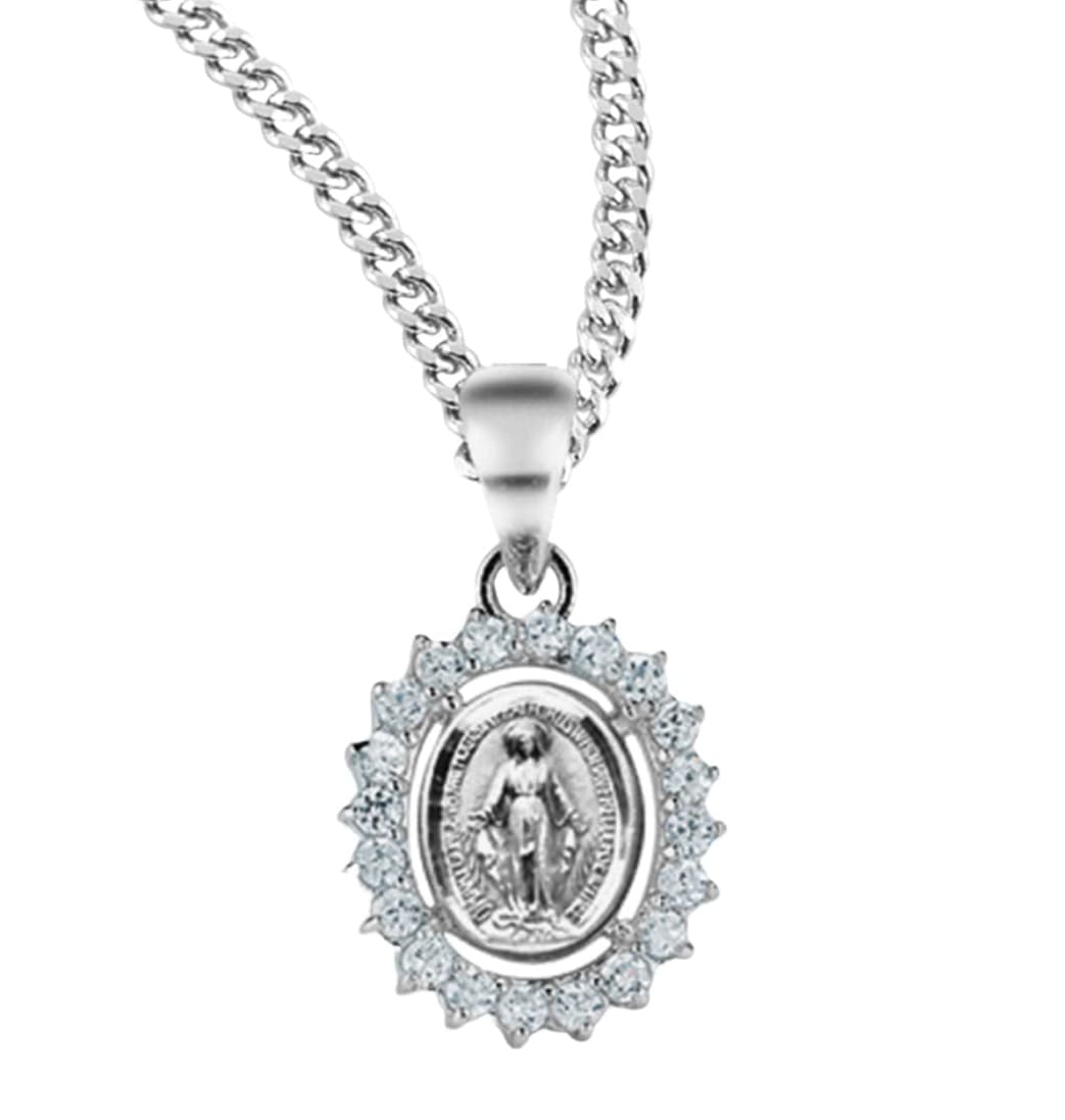 HMH Religious Oval Sterling Miraculous 20 Clear Zirconia Necklace,